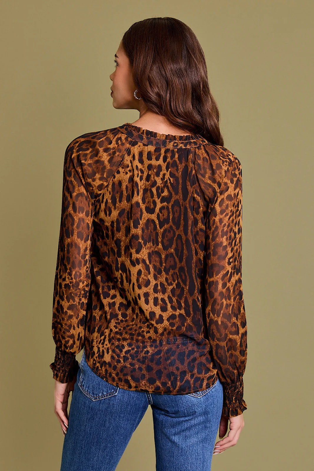 Animal Print Ruffle Neck Blouse