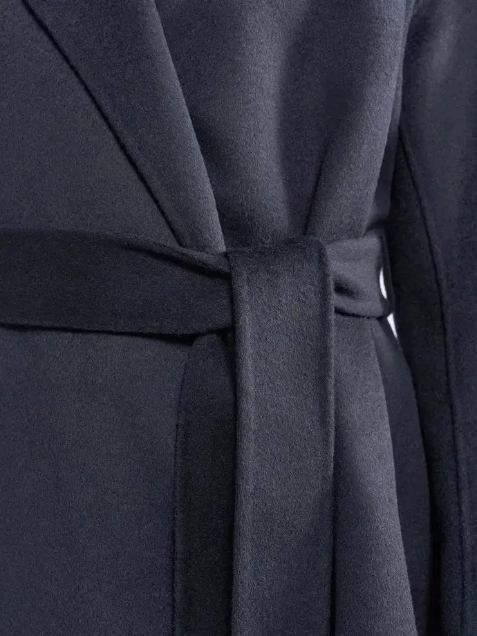 Belted Wool and Cashmere Wrap Jacket, Dark Blue