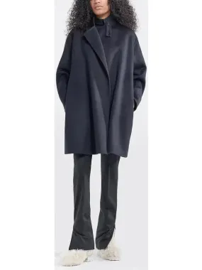 Belted Wool and Cashmere Wrap Jacket, Dark Blue