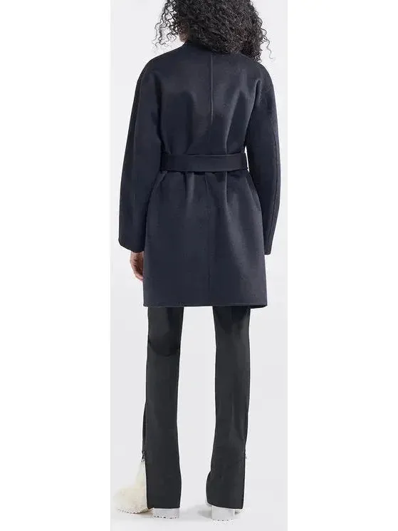 Belted Wool and Cashmere Wrap Jacket, Dark Blue