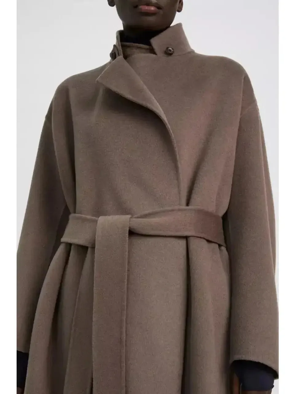 Belted Wool and Cashmere Wrap Jacket, Taupe