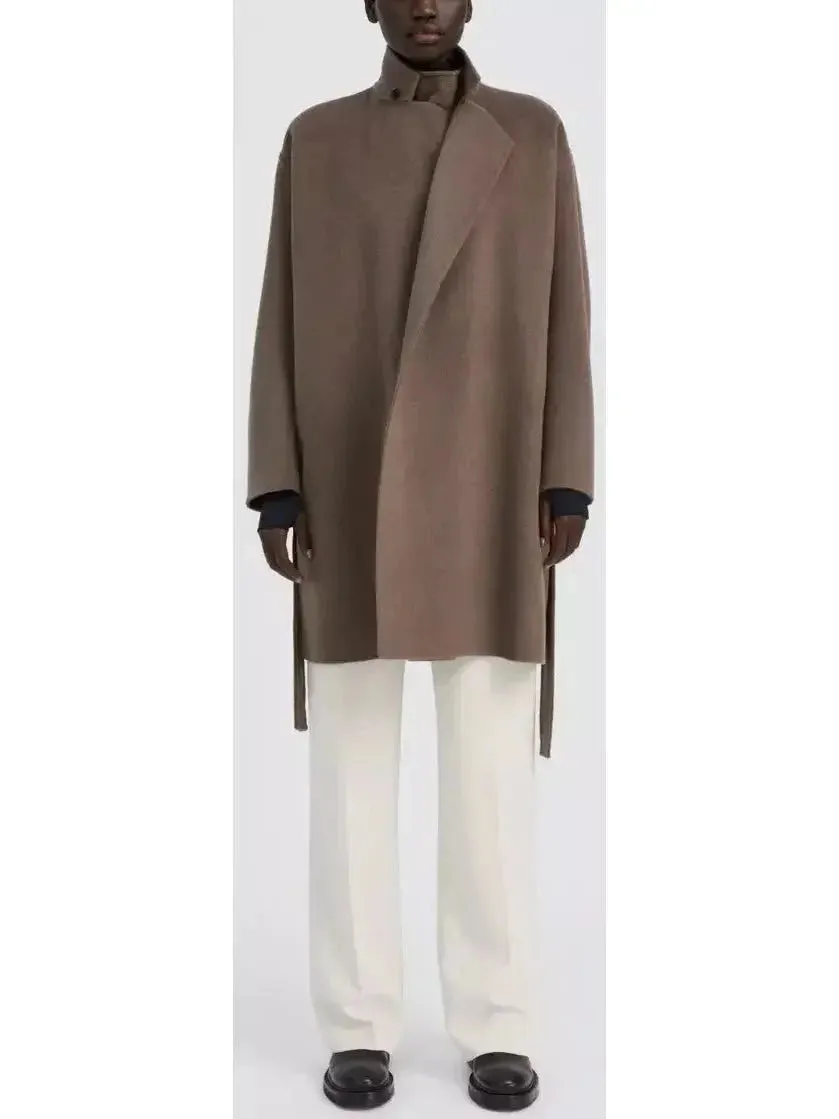 Belted Wool and Cashmere Wrap Jacket, Taupe