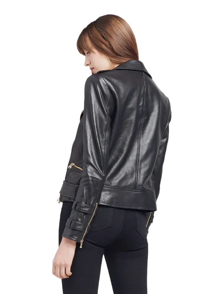 Billie Belted Leather Jacket - Black