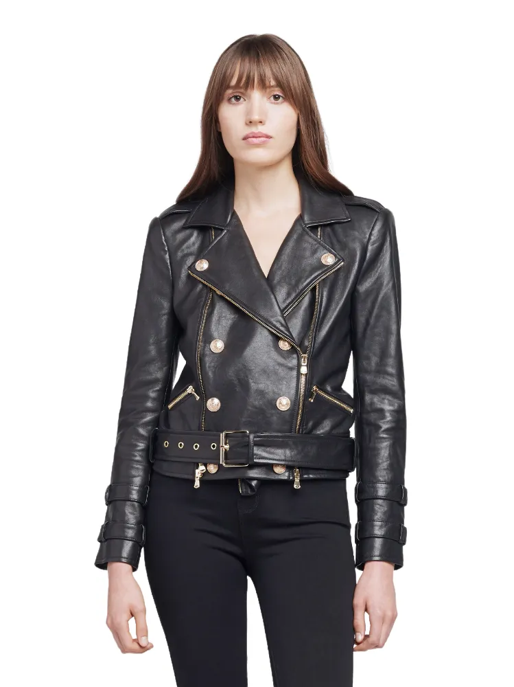 Billie Belted Leather Jacket - Black