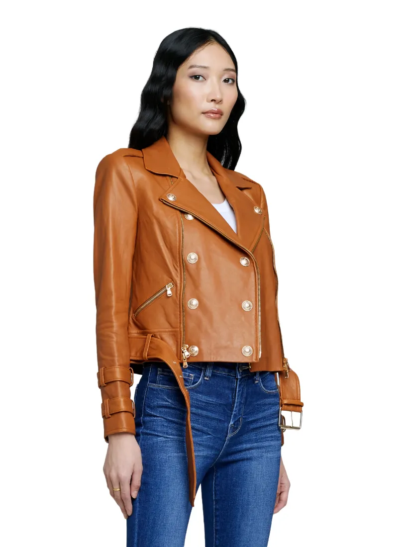 Billie Belted Leather Jacket - Cognac