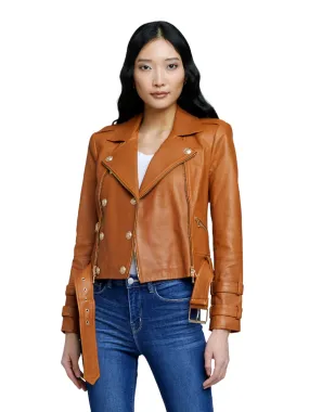 Billie Belted Leather Jacket - Cognac