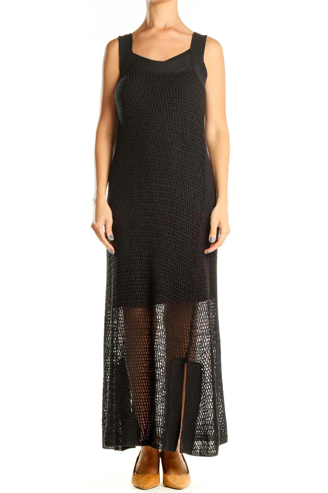 Black Mesh Column Dress