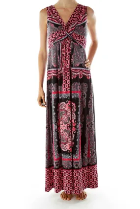 Black Red Paisley Print Maxi Dress