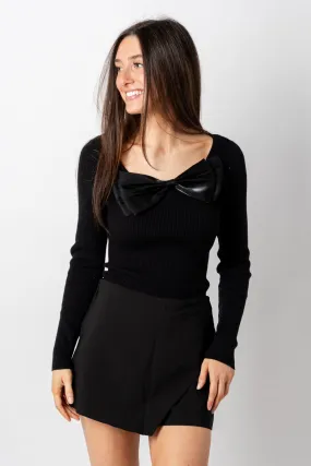 Bow detail ribbed sweater black