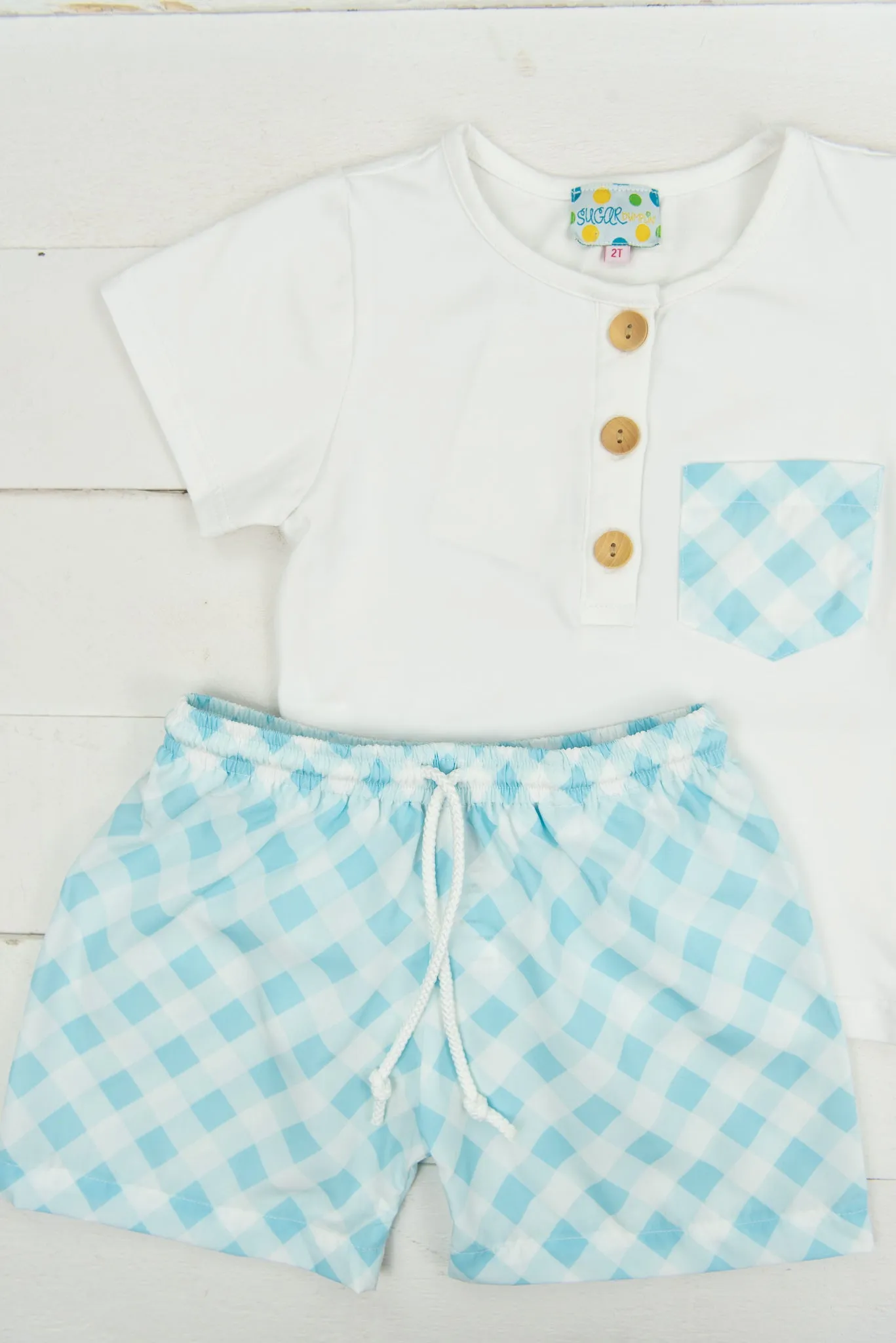 Boys Blue Check Shorts Set