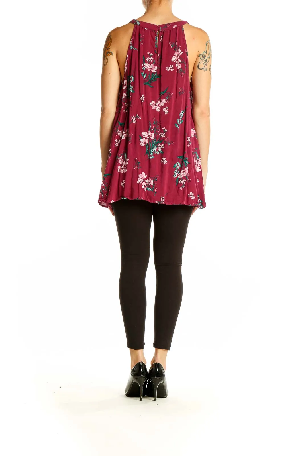 Burgundy Floral Ruffle Tank Top