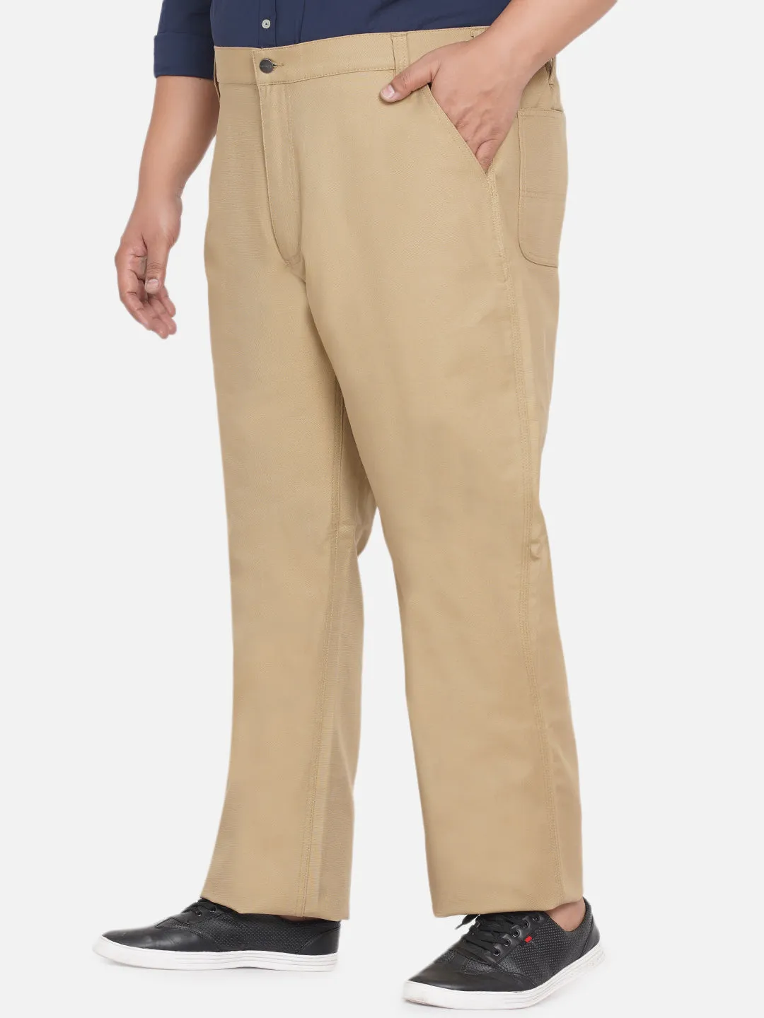 Carhartt - Plus Size Men's Straight Fit Beige Pure Cotton Trousers