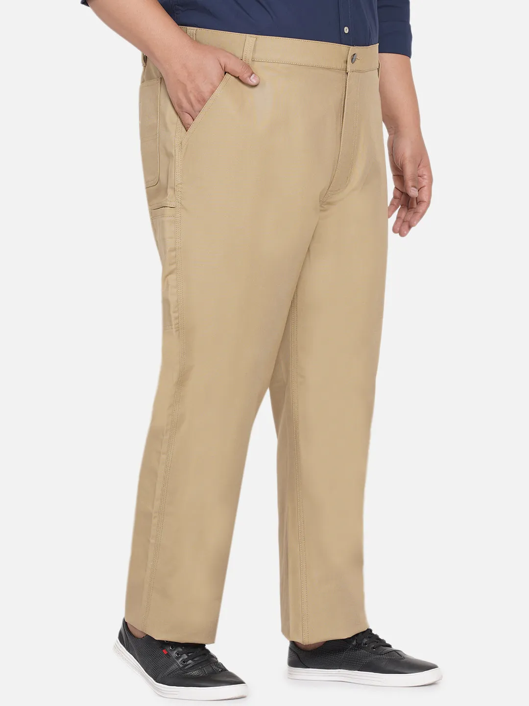 Carhartt - Plus Size Men's Straight Fit Beige Pure Cotton Trousers