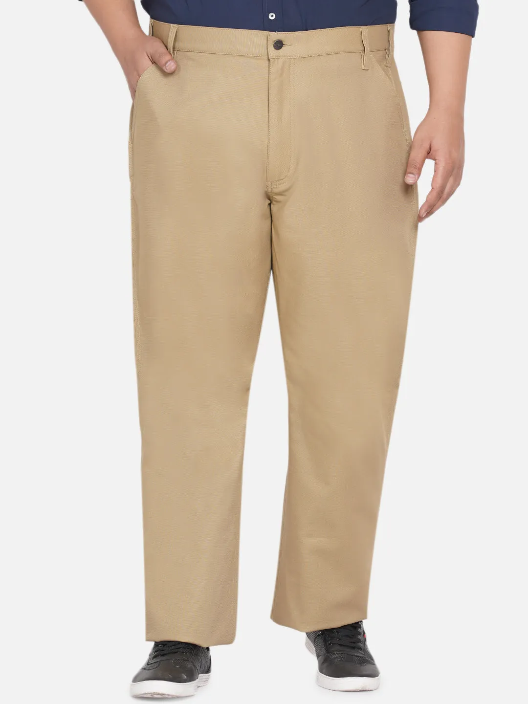 Carhartt - Plus Size Men's Straight Fit Beige Pure Cotton Trousers