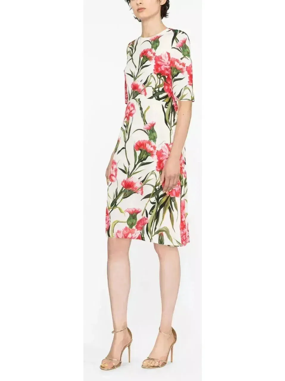 Carnation-Print Charmeuse Midi Dress