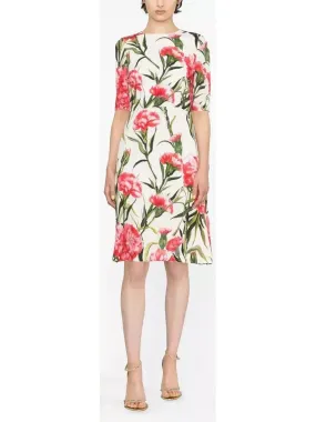 Carnation-Print Charmeuse Midi Dress