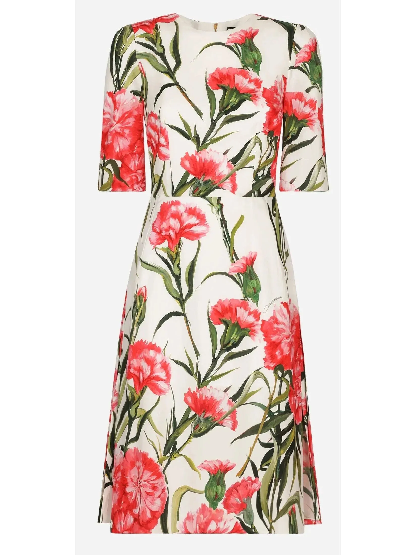 Carnation-Print Charmeuse Midi Dress