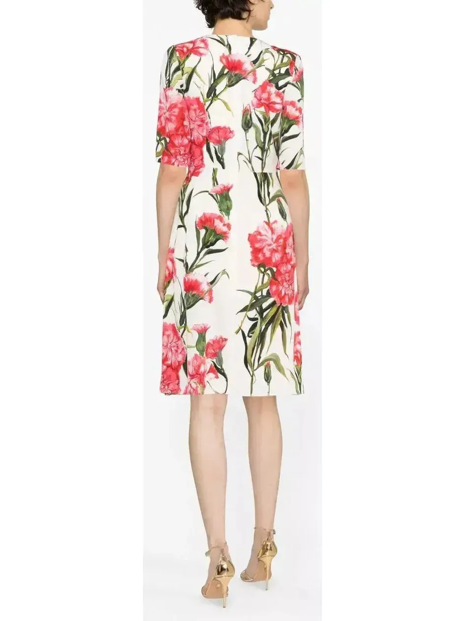 Carnation-Print Charmeuse Midi Dress