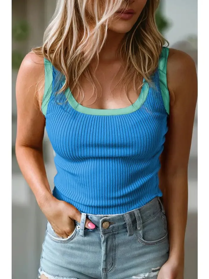 Casual Ribbed Tank - Blue