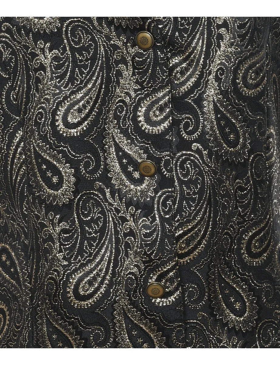 Clio Paisley Pattern Black Sparkly Waistcoat - M