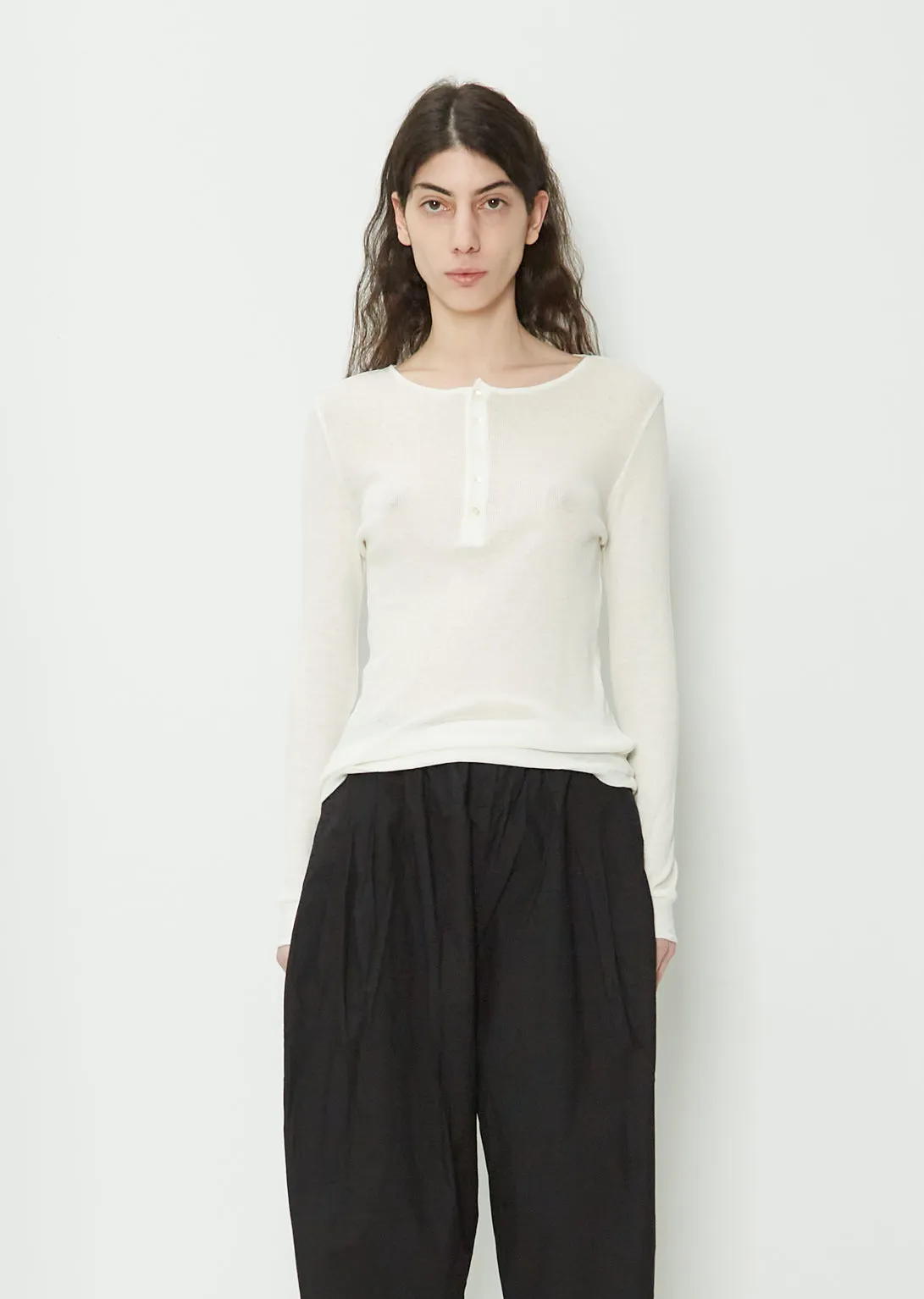 Cotton Cashmere Henley Tee — Off White