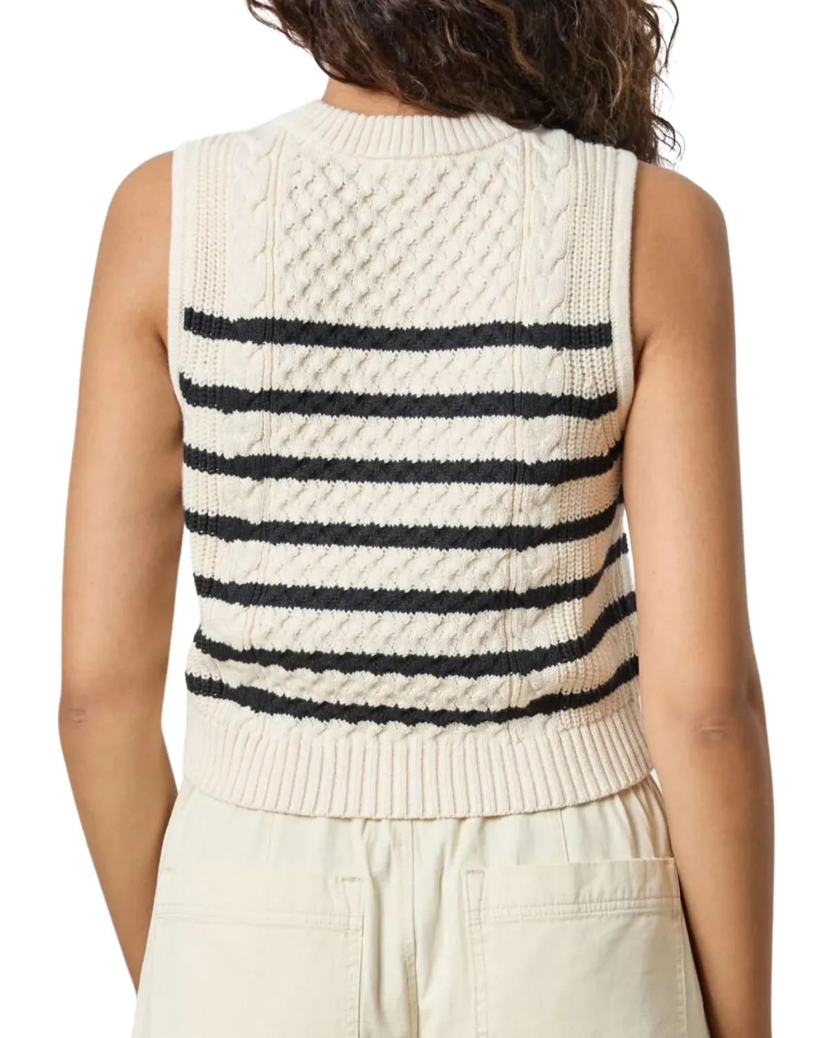 Cropped Cable Tank Sweater (Stripe)