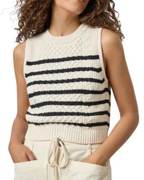 Cropped Cable Tank Sweater (Stripe)