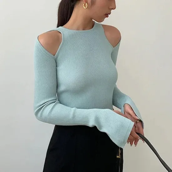 Dana Cut Out Shoulder Ribbed Crop Tops