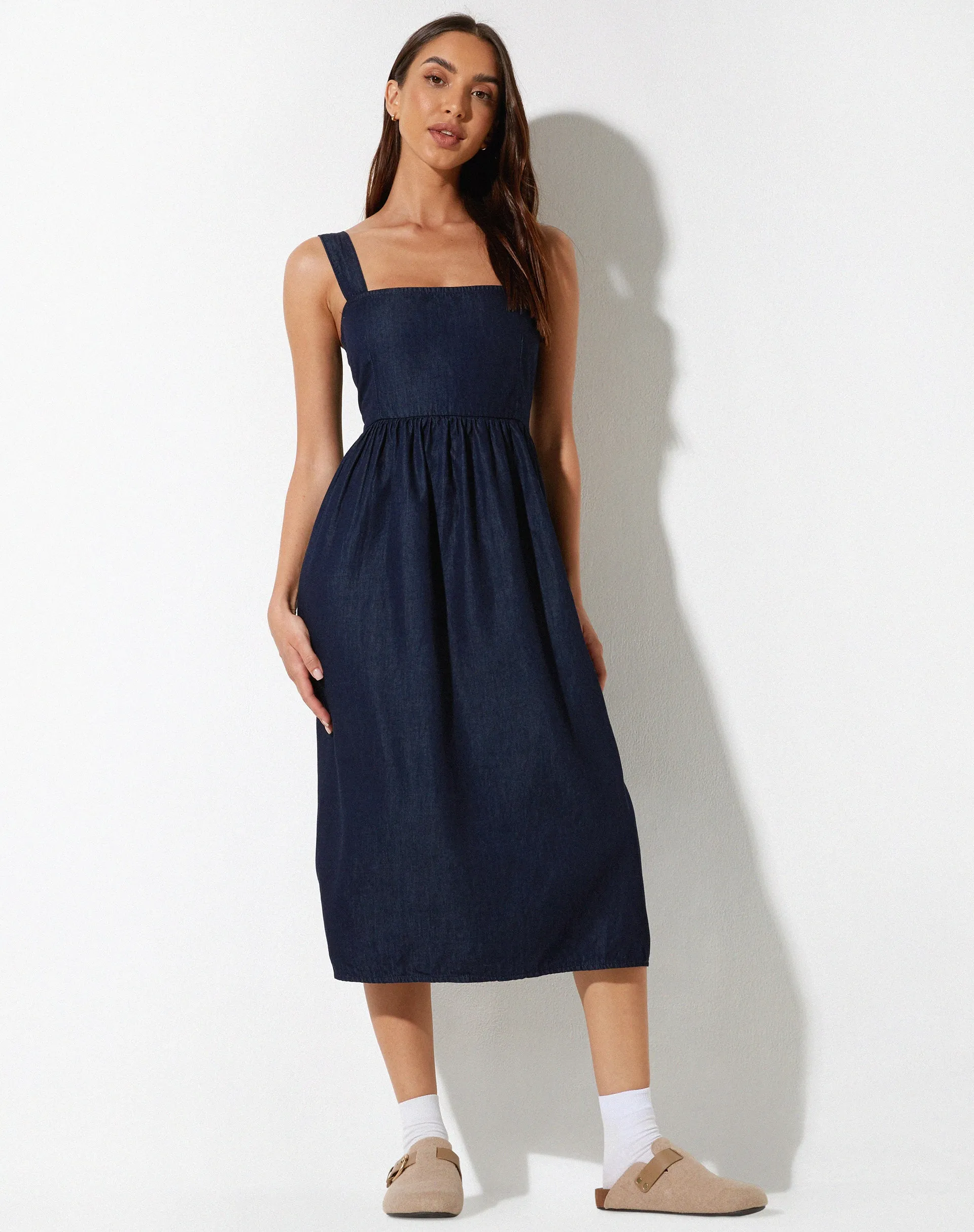 Doraya Midi Dress in Denim Blue Chambray