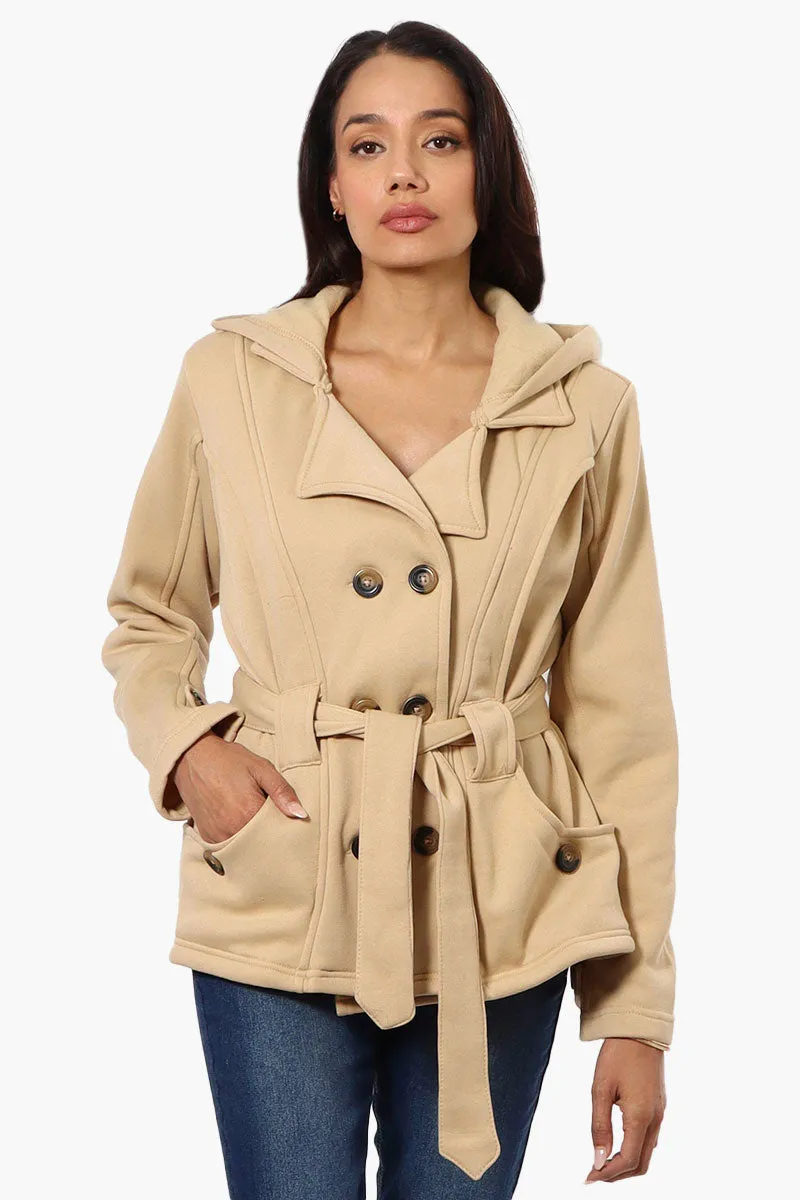 Fahrenheit Belted Double Breasted Hooded Lightweight Jacket - Beige