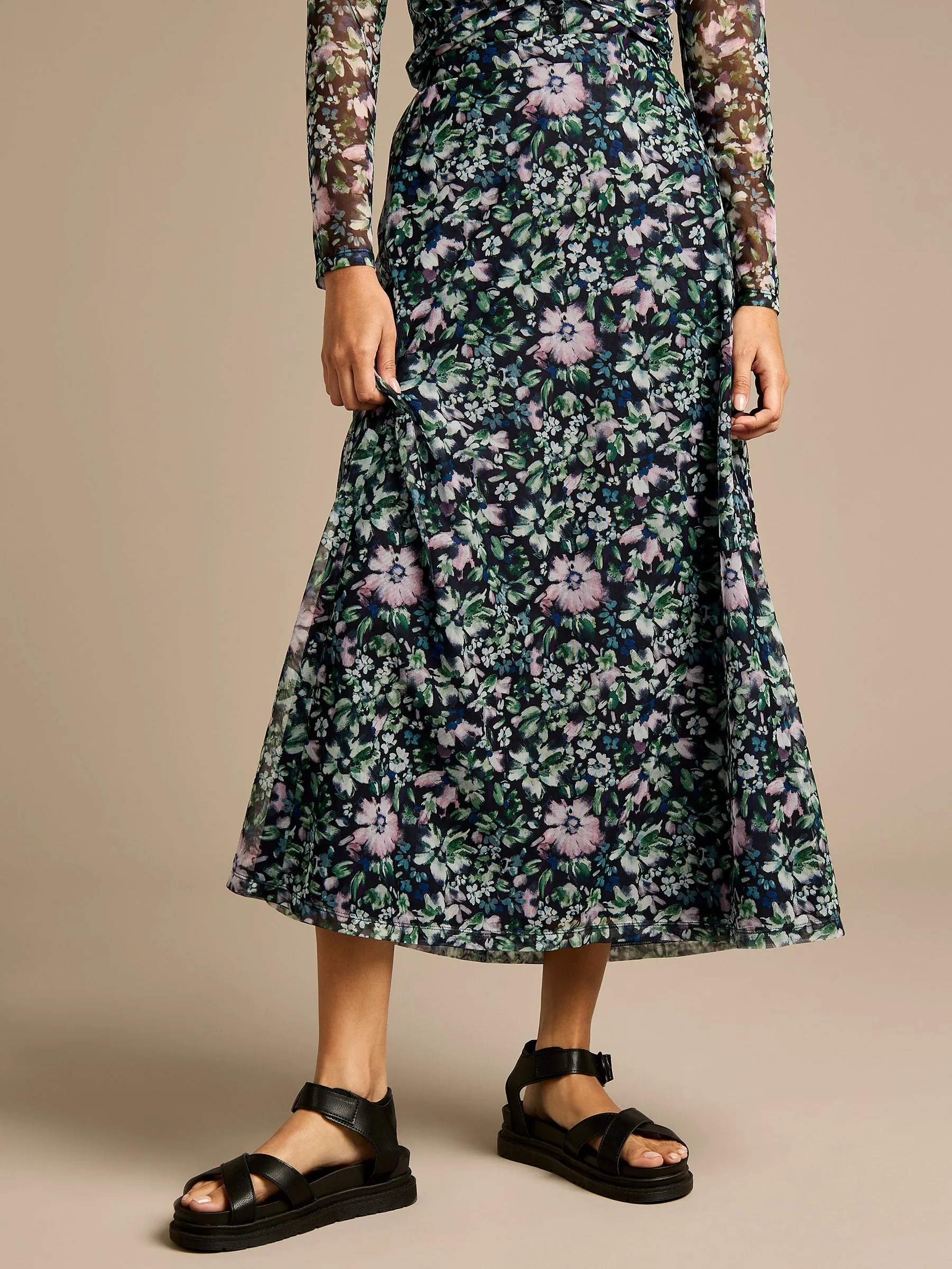 GWD Janet Floral Print Mesh Skirt