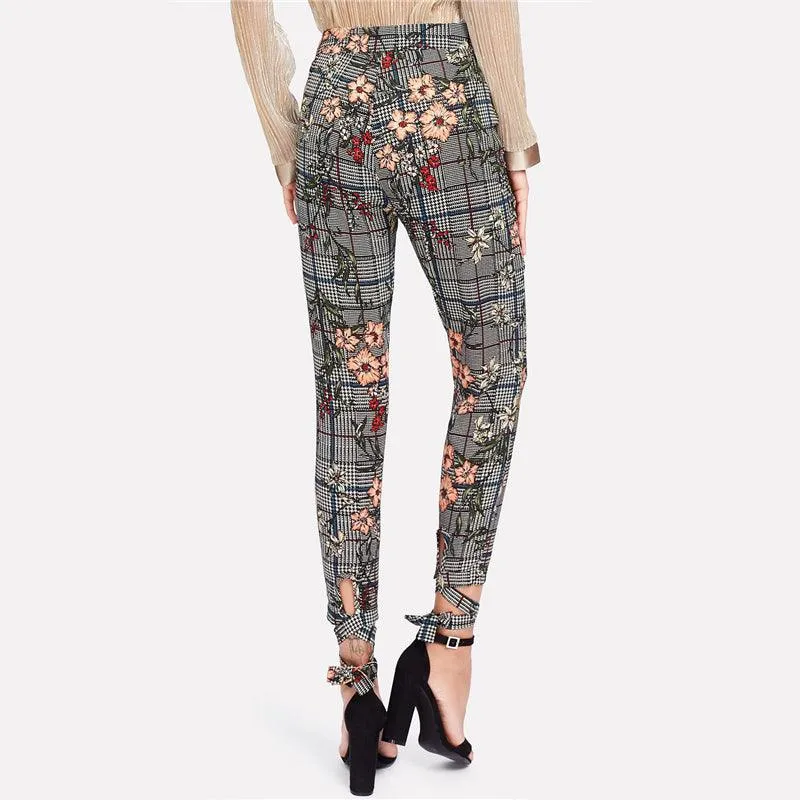 HOLLY’S HOUNDSTOOTH FLORAL ANKLE PANTS