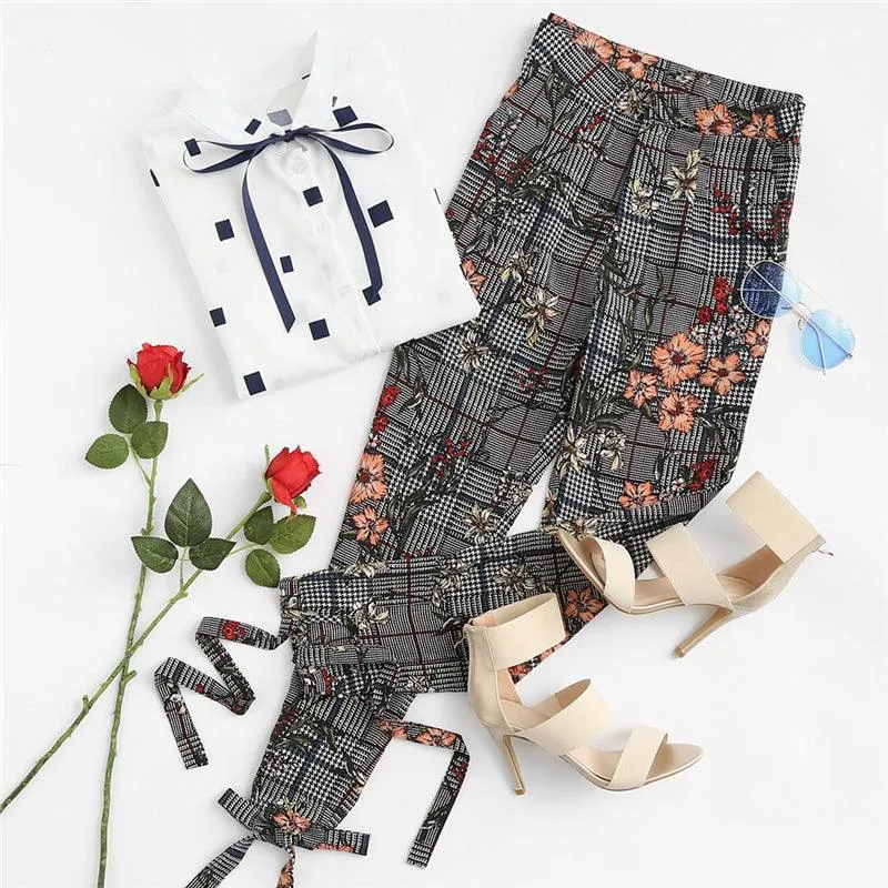 HOLLY’S HOUNDSTOOTH FLORAL ANKLE PANTS