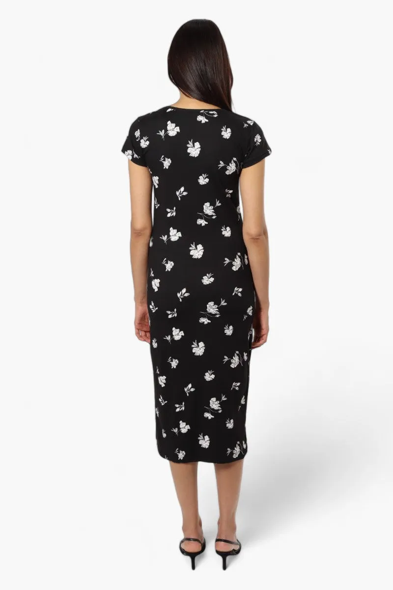 International INC Company Floral Cap Sleeve Midi Dress - Black