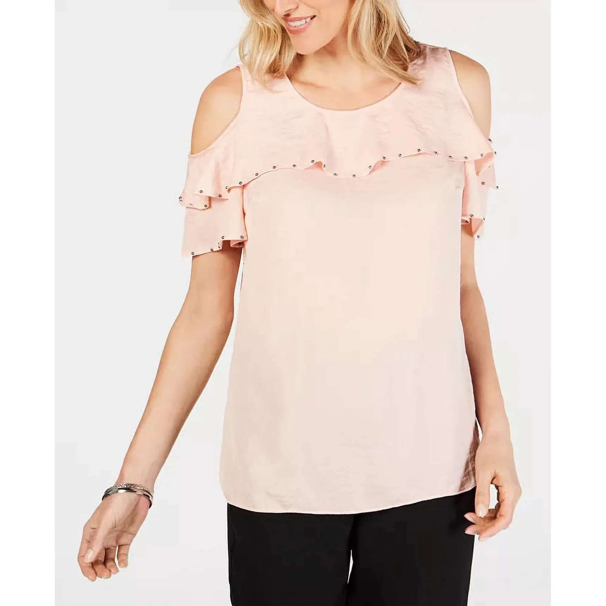 Jm Collection Plus Size Embellished Ruffled Top, casabella  Size 1X