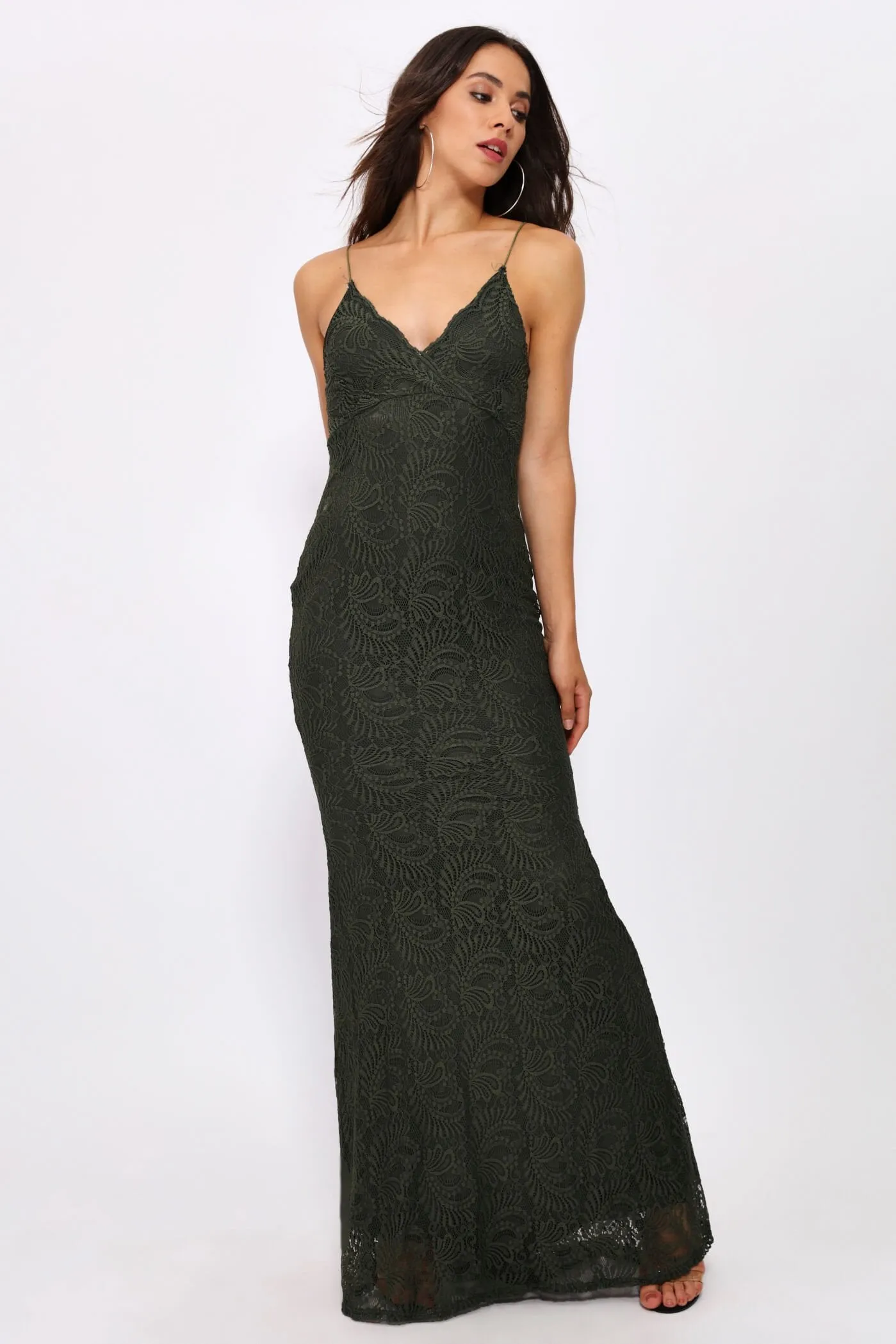 Khaki Lace Fishtail Maxi