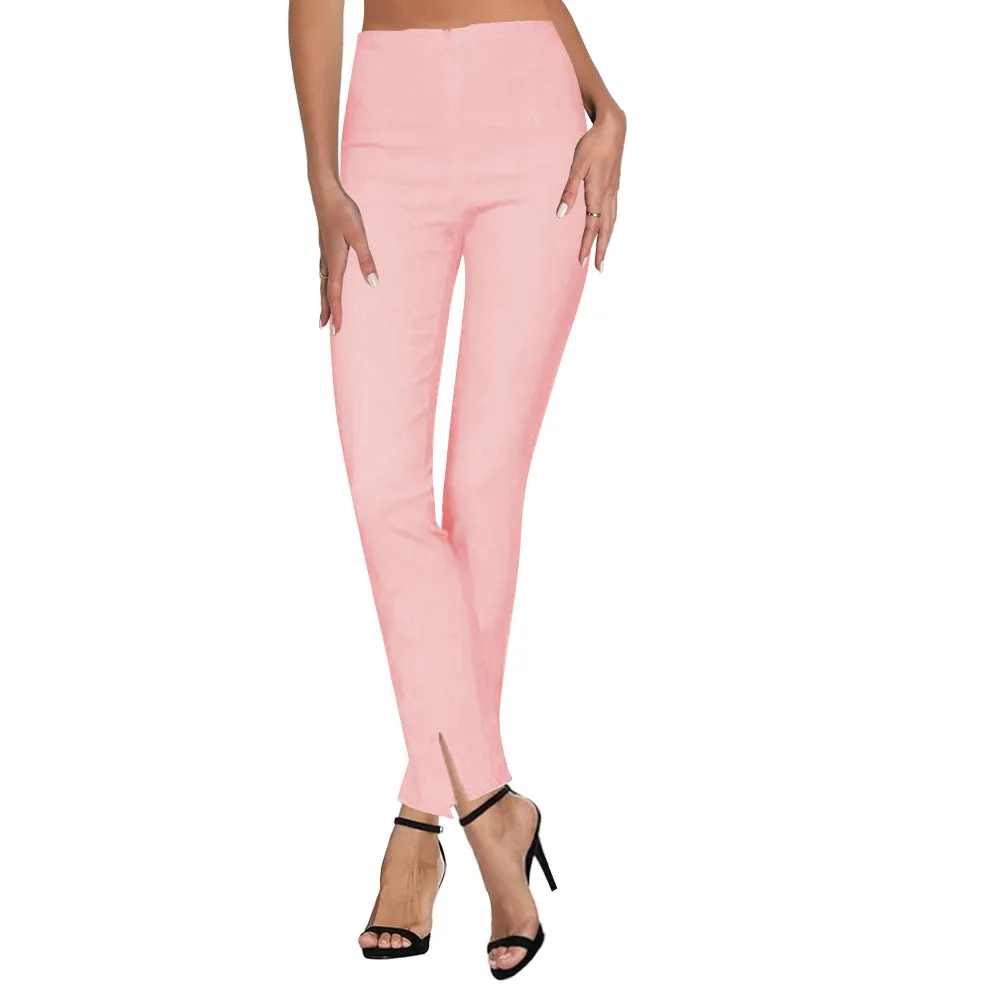 Klaveli Pants with Front Ankle Slits and Front Zipper in Baby Pink - KLA-PNK