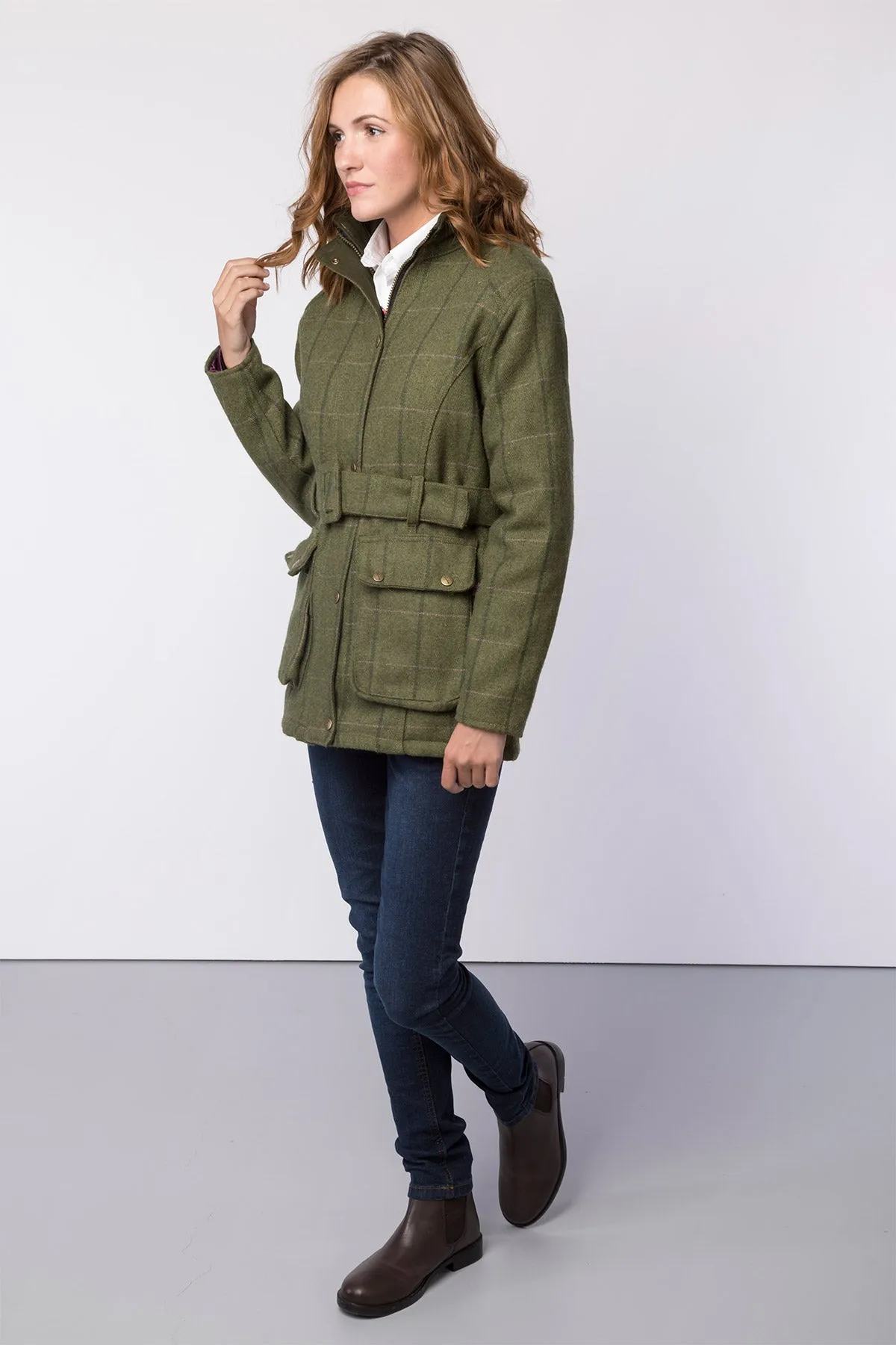 Ladies Belted Tweed Coat