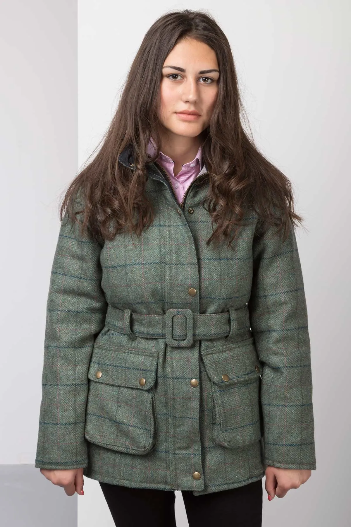 Ladies Belted Tweed Coat