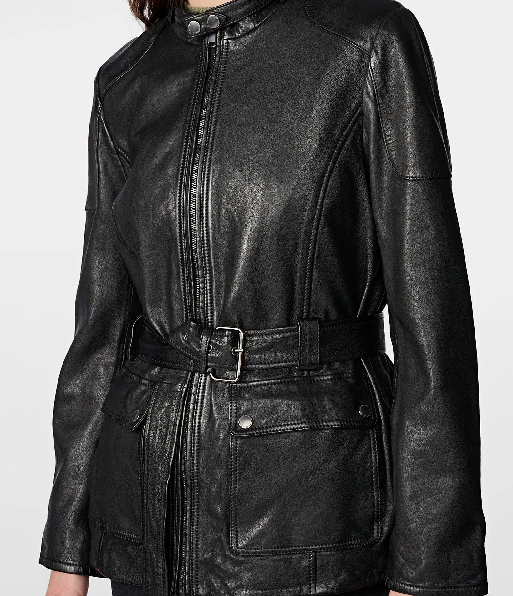 Lauren Long Belted Leather Jacket