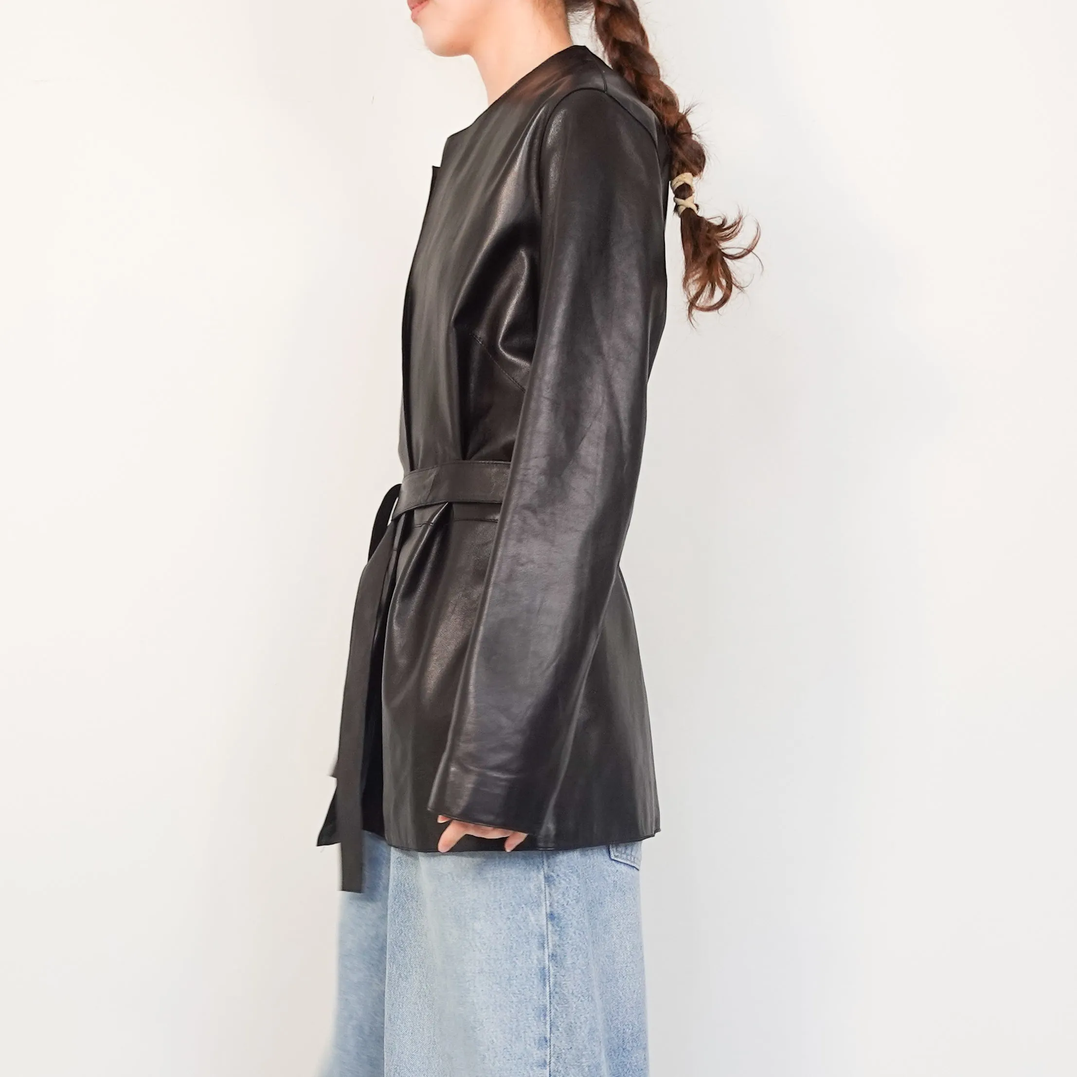 Leather belted jacket