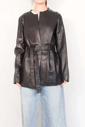 Leather belted jacket