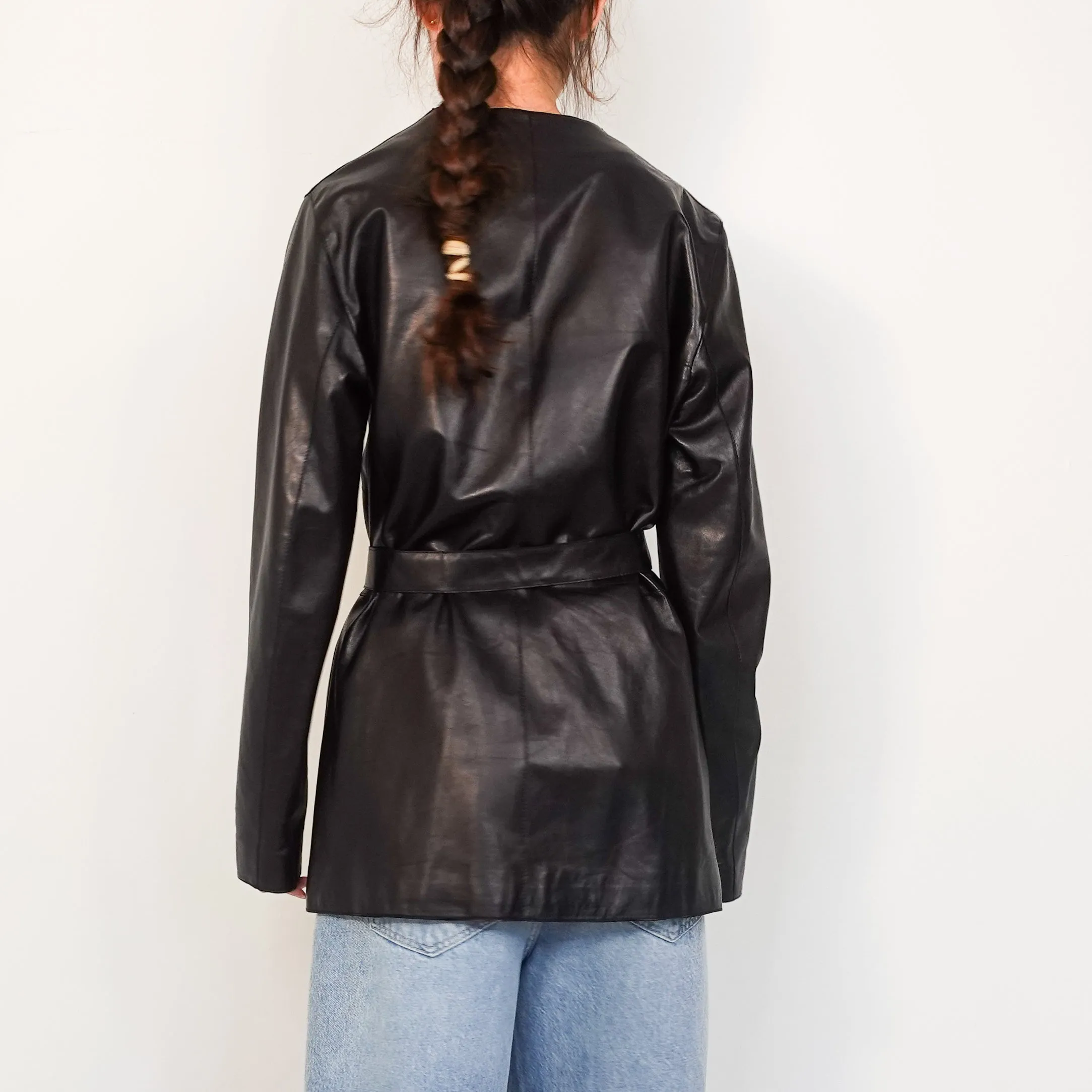 Leather belted jacket