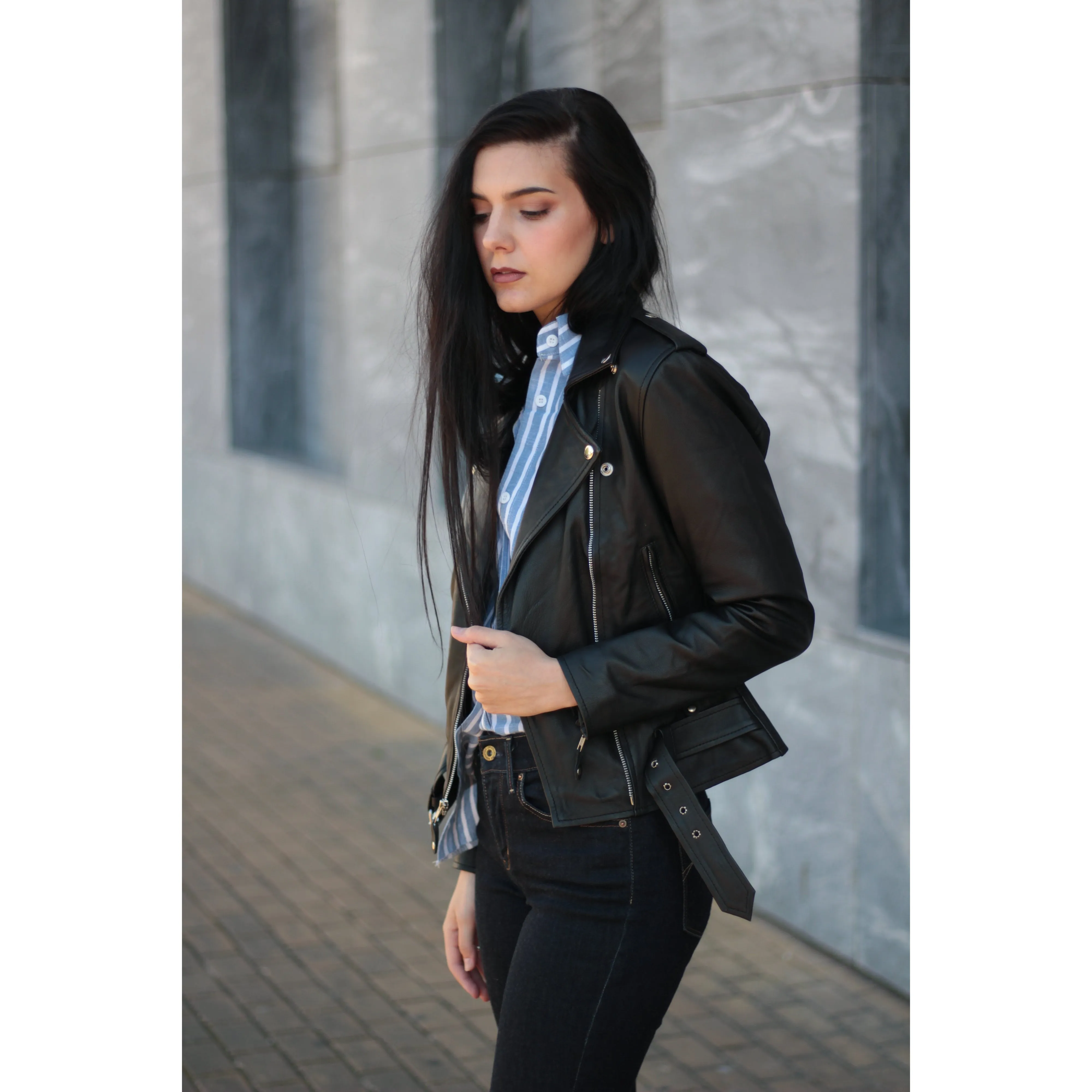 Leather Skin Brando Women Black Biker Motorcycle Leather Jacket