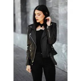 Leather Skin Brando Women Black Biker Motorcycle Leather Jacket