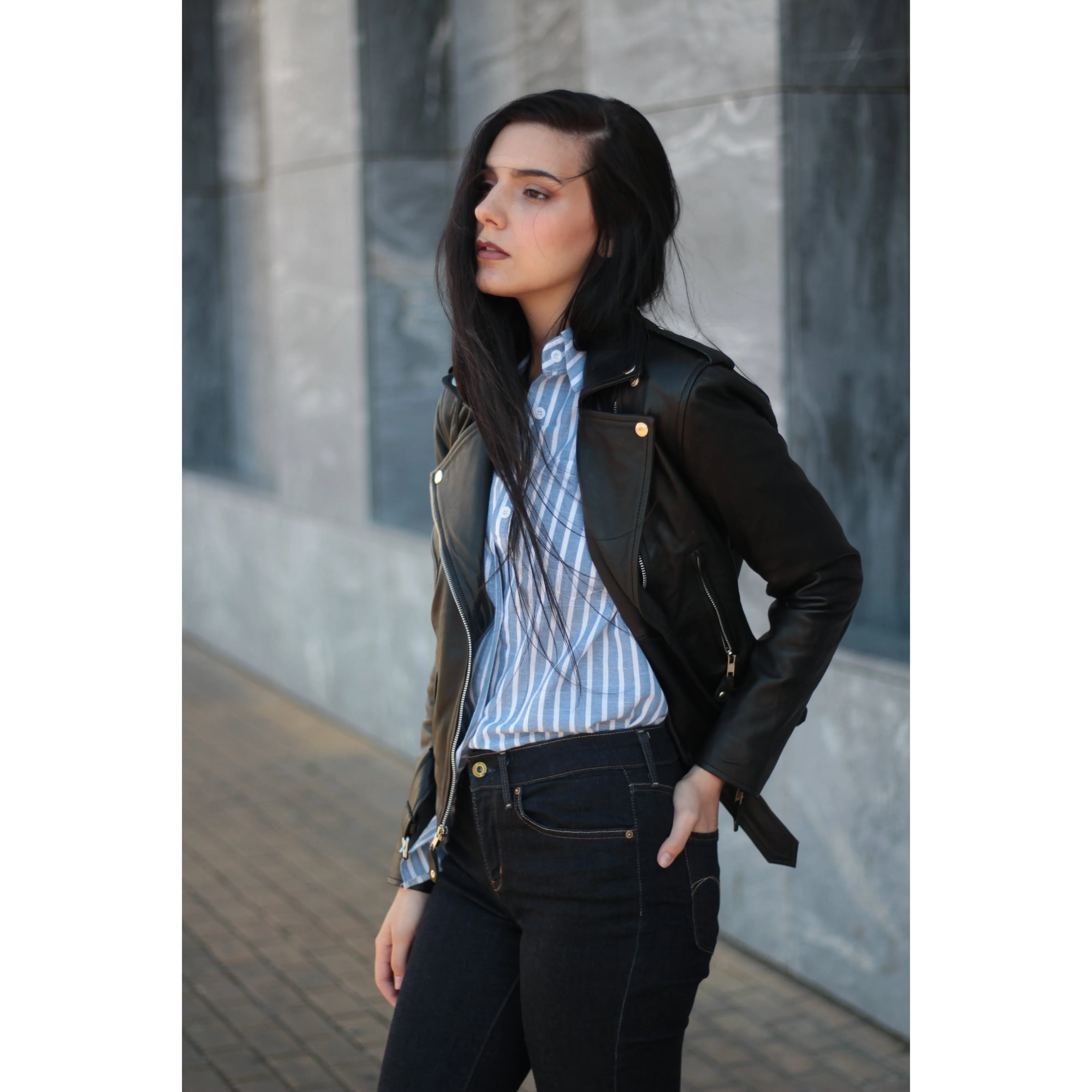 Leather Skin Brando Women Black Biker Motorcycle Leather Jacket