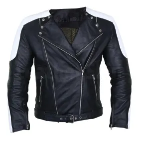 Men Black Brando Belted Biker Motorcycle Authentic Cow Skin Leather Jacket