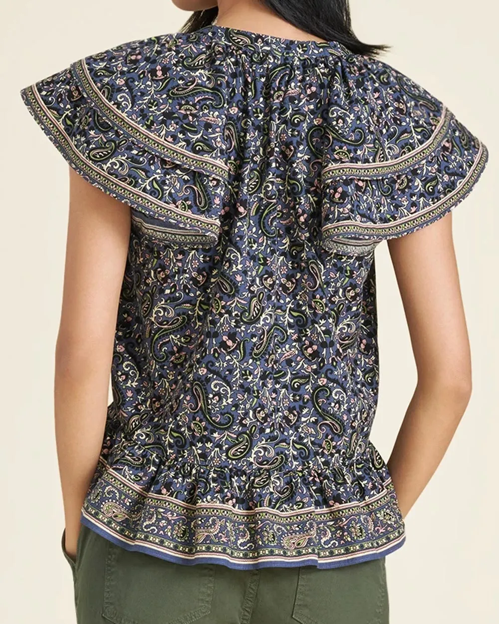 Navy Paisley Short Sleeve Mahia Top