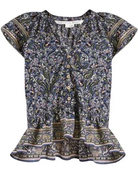 Navy Paisley Short Sleeve Mahia Top