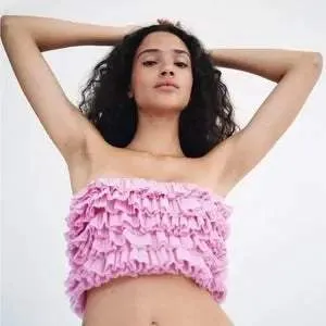 pink/purple ruffle tube top